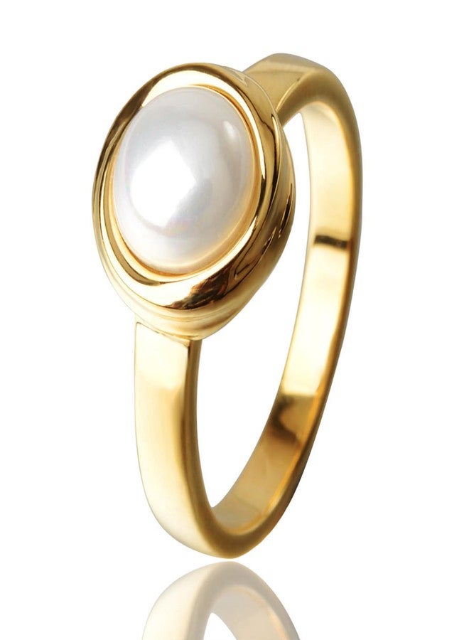 HOSICRON Pearl Ring for Women, 18K Gold Plated Rings for Bride Wedding Engagement Band Birthday Jewelry for Women Fits Sizes 5 to 11 (Gold pearl ring, 7) - Image 1